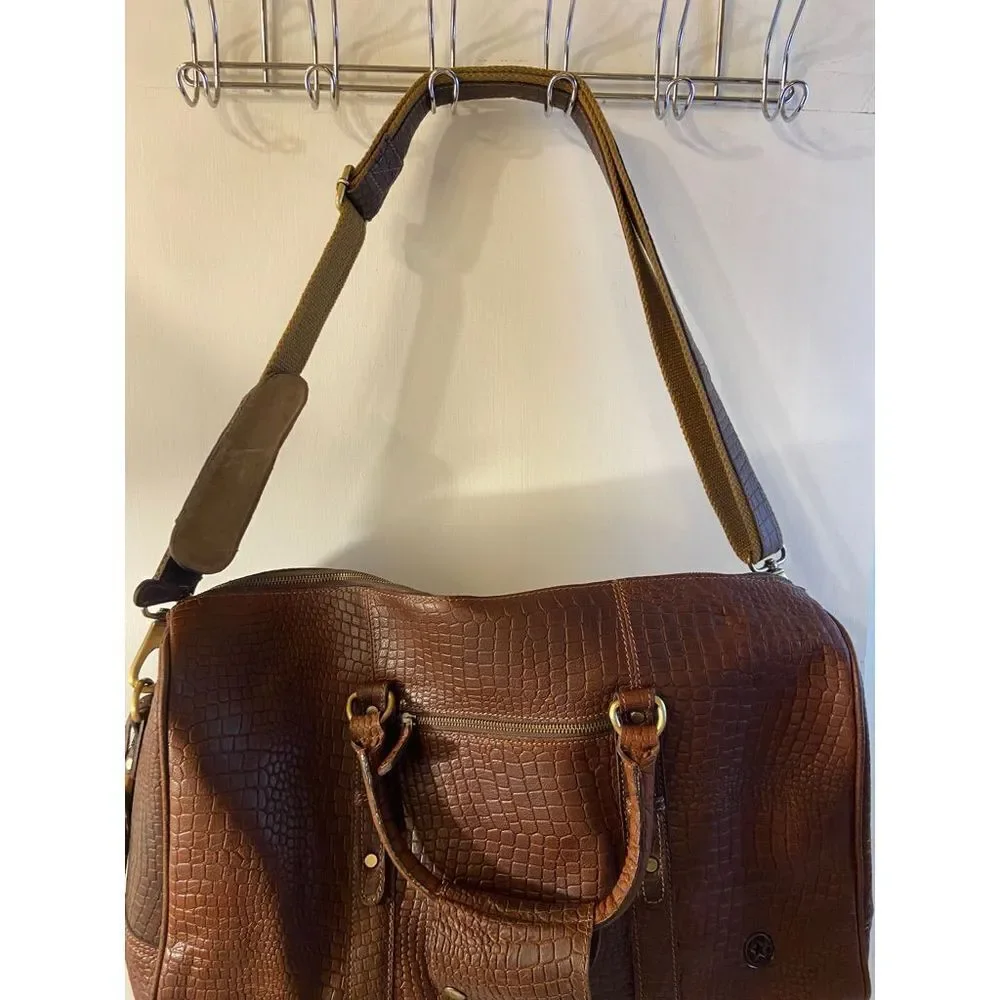 New‎ Aaron leather goods weekend duffle bag brown animal style